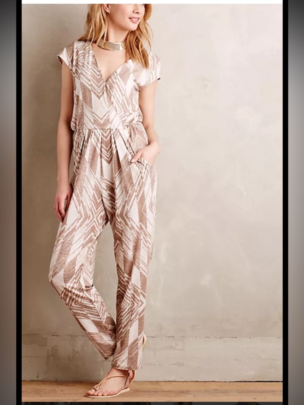 Corey Lyn Parker Women's Beige Geo-Print Jumpsuit.